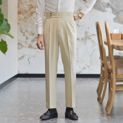 Hombres Pantalones Largos Rectos Gurkha Negocios Estilo Británico Pantalones Nápoles Cintura Alta - Imagen 14 de 26