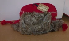 Black Canyon Red Fair Isle Faux Fur Trimmed Winter Knit Trapper Hat NWT