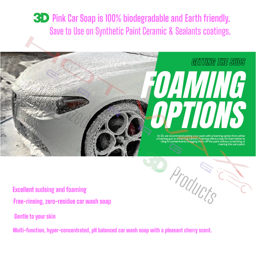 3D Pink Car Wash Soap pH Balanced, Easy Rinse, Scratch Free Ceramic Coating Safe - Picture 2 of 7