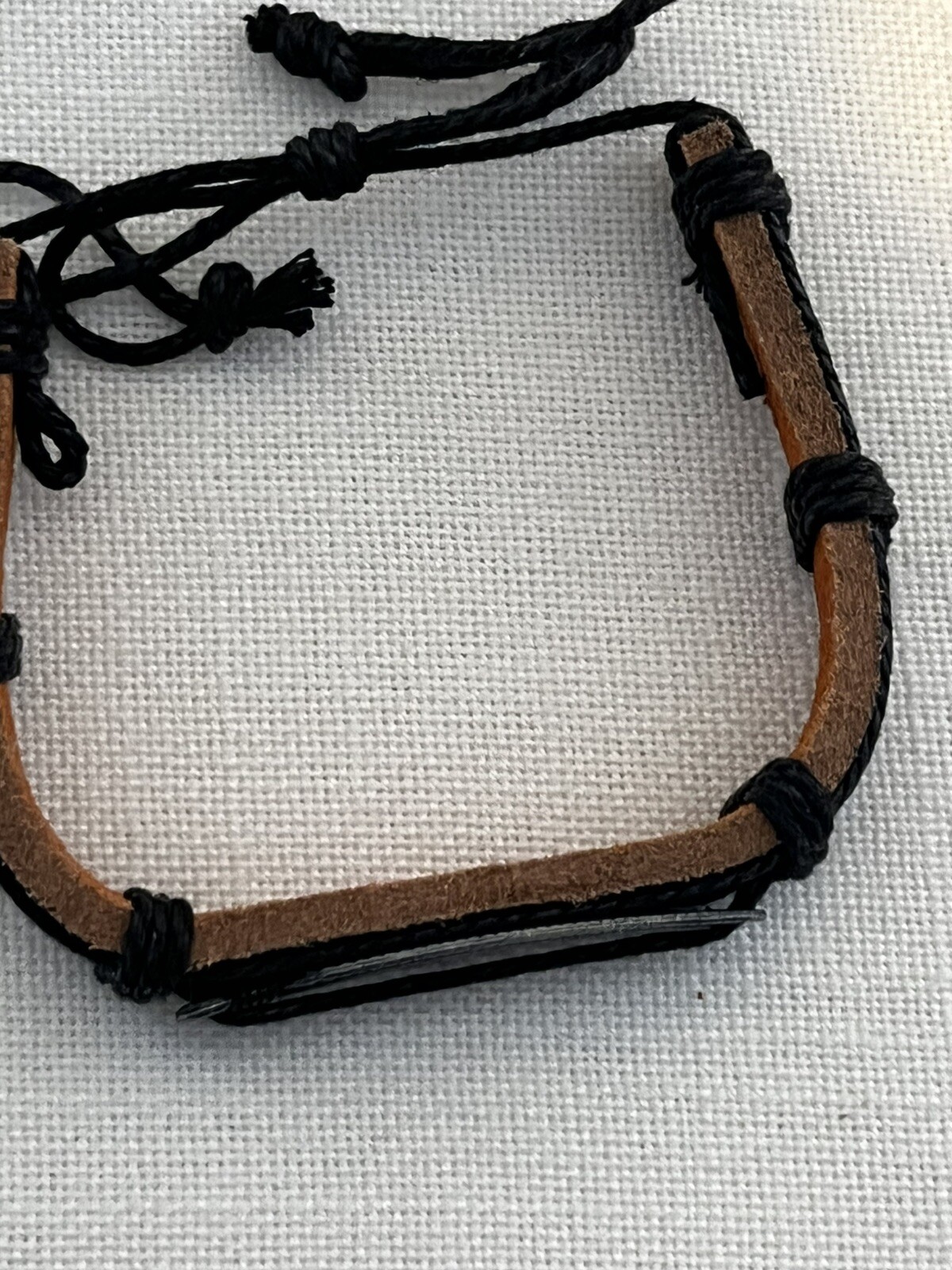 Leather Bracelet With Drawstring Closure And Meta… - image 4