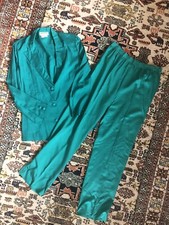Vintage Diane Von Furstenberg Silk Suit Pants Jacket Medium Blue