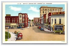 Postcard: TN Main St Looking East, Old Cars, Johnson City, Tennessee - Unposted