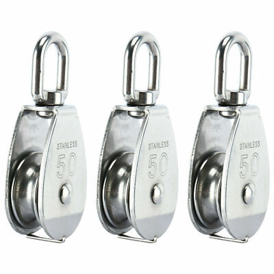 3Pcs Stainless Steel Single Wheel Swivel Pulley Block Lifting Rope Pulley-M20 3Pcs Stainless Steel Single Wheel Swivel Pulley Block Lifting Rope Pulley-M20
