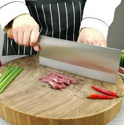 Chef Cleaver Knife Stainless Steel Wood Handle Butcher Slicing Beef Cut Chopping