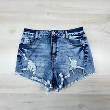 Refuge Womens Jean Shorts 4 Medium Wash Distressed Denim Frayed Edge High Rise