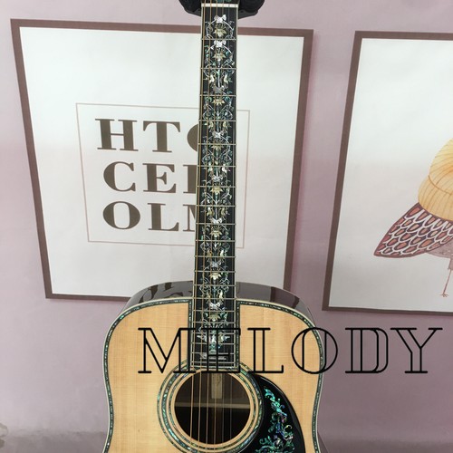 Guitarra acústica de lujo D100 de 6 cuerdas con incrustación de abulón real, abeto sólido, ébano - Imagen 4 de 12