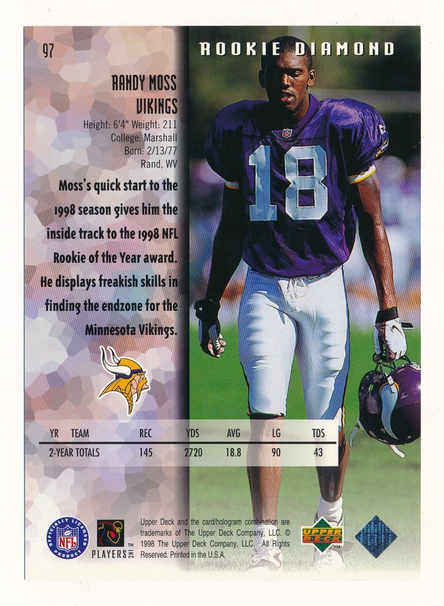RANDY MOSS 1998 BLACK DIAMOND ROOKIES JUMBO #97 RC ROOKIE