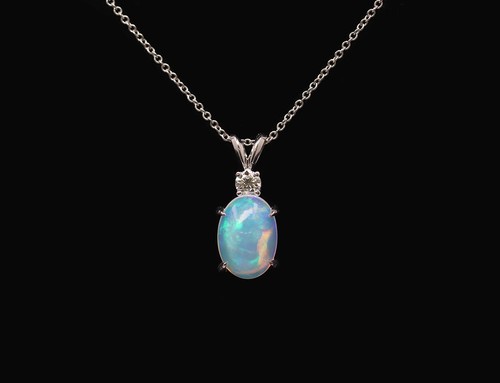 Genuine Oval Opal Simple Necklace, 14K 