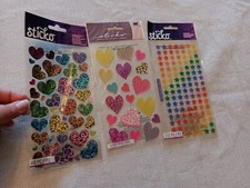 Lot 3 Sticker Sheets Mixed hearts stars glitter foil colorful rainbow stickers