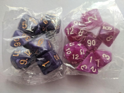RPG Dice Set, ''Purple, Please'' two 7pc sets + bag for D&D & roleplaying games