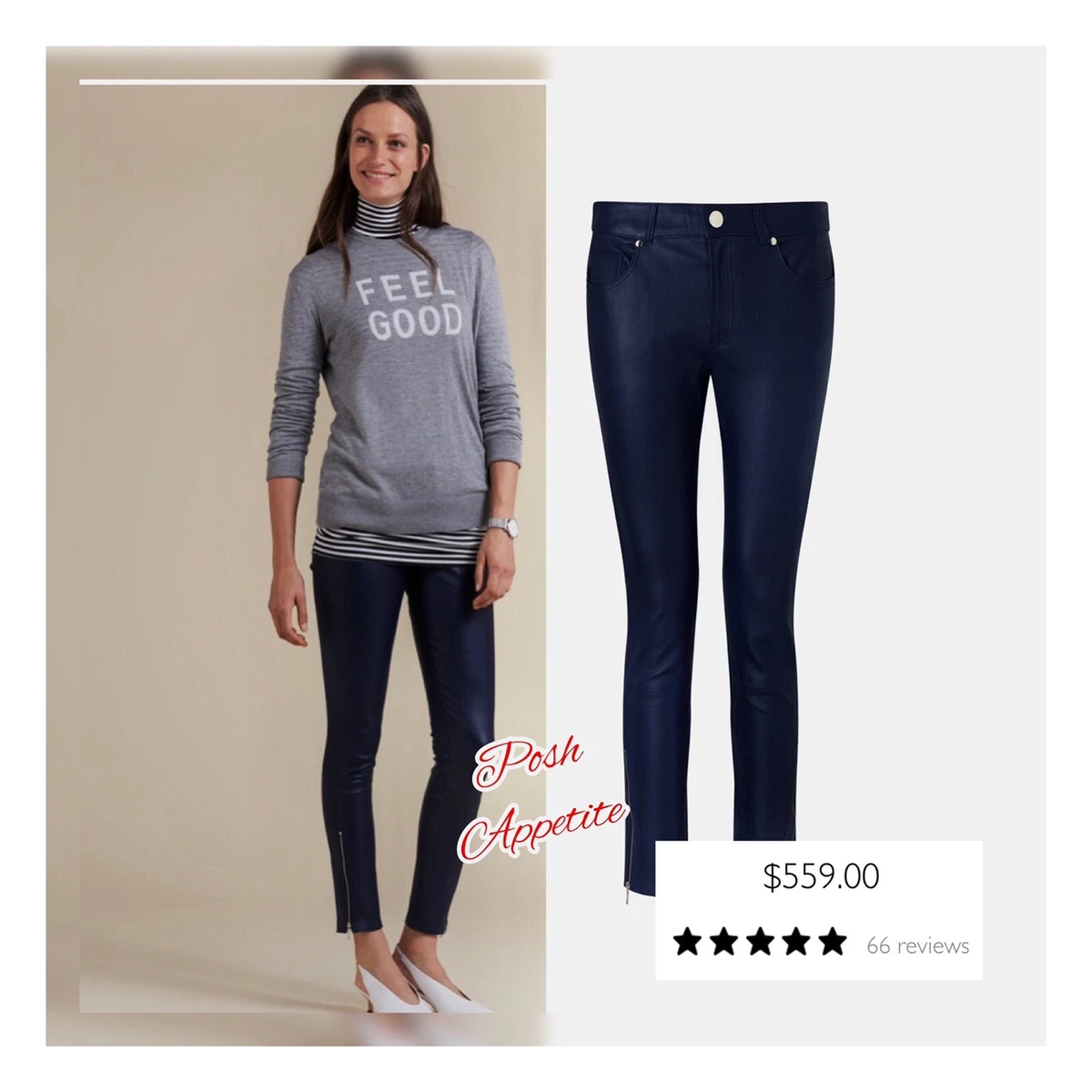 Baukjen Navy Leather Trousers With Side Zip US 2 eBay
