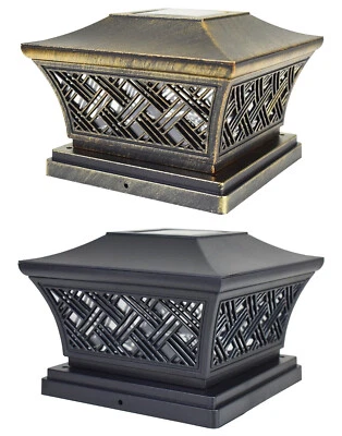 POLAR BEAR HOME 4 Black / Bronze 6 x 6 Solar Post Lights Outdoor LED Deck Cap Fence Lamp Vinyl