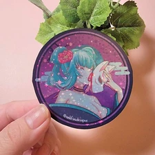 Kitsune Mask Anime Girl Stickers | Holographic | Waterproof