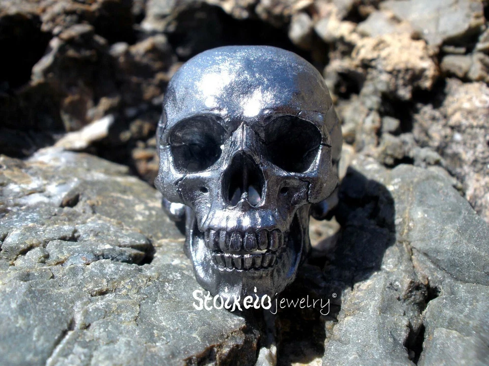 Black Gold Plated Skull Men's Ring, Solid Sterling Silver Handmade Skull Ring - Image 2 of 4