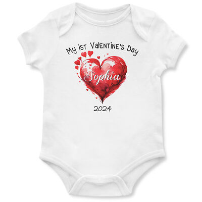 Mein 1. Valentinstag personalisierter Strampler Baby erste rote Herzen Liebe Weste