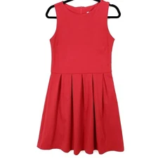 Love Ady Pleated Fit & Flare Dress Red Womens Medium Aline Sleeveless  Crew Neck