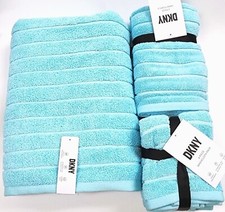 NEW DKNY TURQUOISE BLUE STRIPES COTTON BATH TOWEL,2 HAND TOWELS,OR 4 WASHCLOTHES