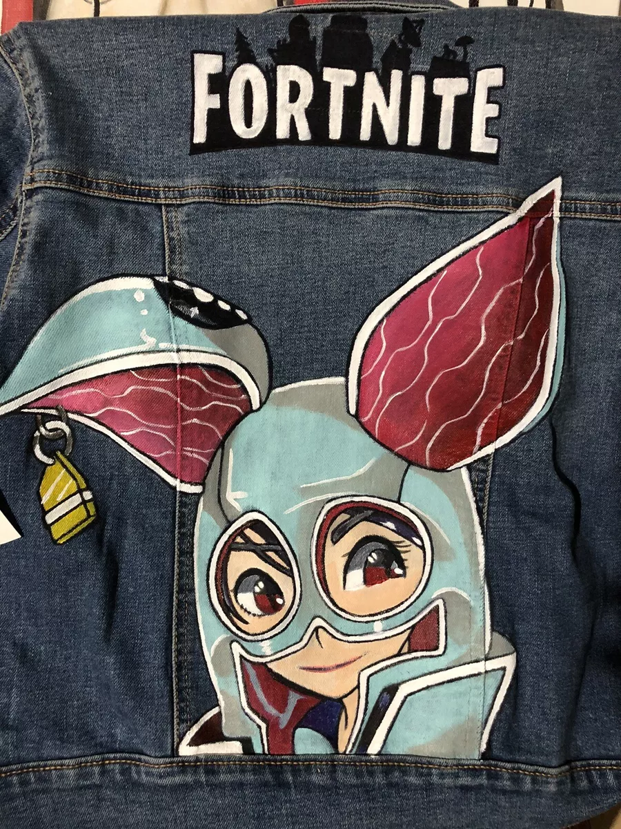 Fortnite Custom painted old navy denim jacket kids XL 14 by Arsenio Echevarria