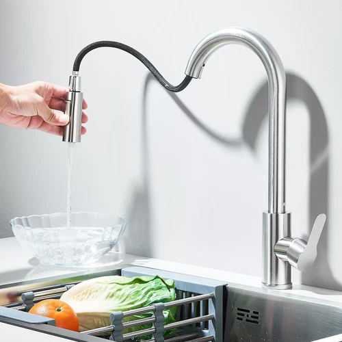Silver Kitchen Faucet Extendable Shower Faucet Kitchen 360° Sink Faucet UK - Picture 2 of 14