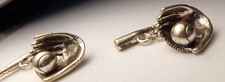 VTG  BASEBALL BAT BASE BALL GLOVE MITT SILVER PLATE METAL DYNAMICS CUFFLINKS