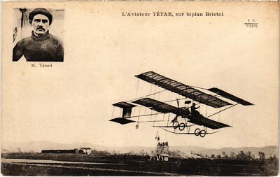 PC AVIATION PILOT AVIATOR TÉTAR SUR BIPLAN BRISTOL (a54646)