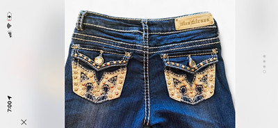 Miss Chic Girls Straight Blue Dark Wash Denim Jeans Size 7 Rhinestone Pockets