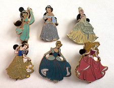 Set of 6 Disney Princesses Glitter Dress Pins