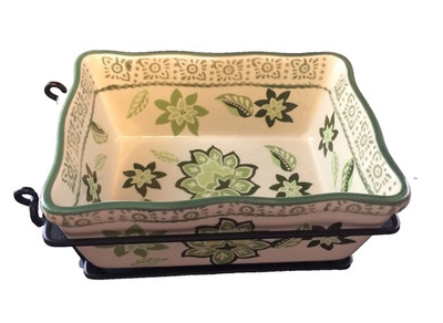 Green Floral Baking Dish Temptations Monaco Tara Ovenware & Wire Rack SET 1.0 Qt