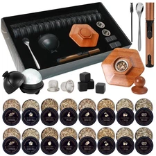 27Pcs Whiskey Smoker Kit with Torch-16 Wood Chips, Ice Ball Mold, Cocktail Sm...