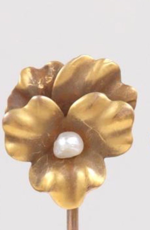 Antique Victorian 10k Gold Freshwater Pearl Pansy Flower Stickpin Art Nouveau