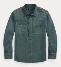 Double RRL Ralph Lauren Blue Garment Dyed Herringbone Twill Trail Sport Shirt