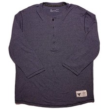 UNDER ARMOUR Project Rock Long Sleeve Henley Shirt 1346095 Blue Gray Large L