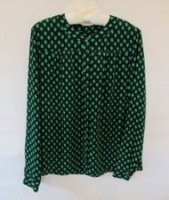 Banana Republic black green polka dot poly long sleeve button front blouse Sz M 