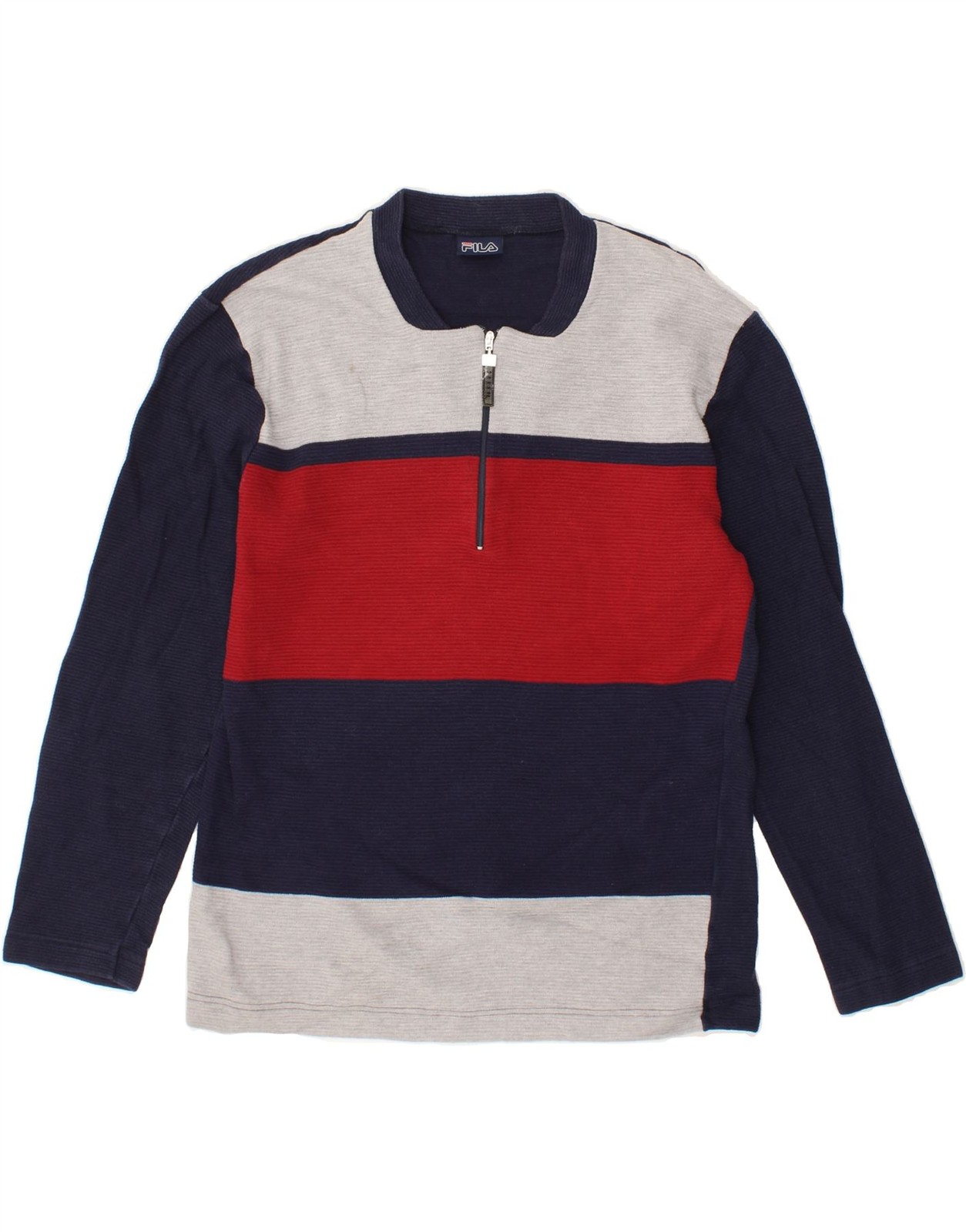 FILA Top uomo collo zip manica lunga piccolo blu navy a righe BX79