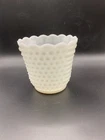 VTG Fire King Oven Ware Milk Glass Hobnail Scalloped White Vase Planter 4.5”