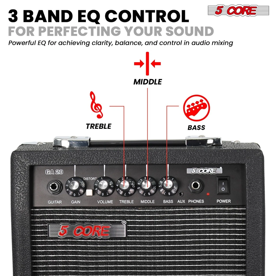 5 Core Guitar Amp 20W Electric Portable Mini Amplifier w Built in 6.5" Speaker - Image 3 of 4