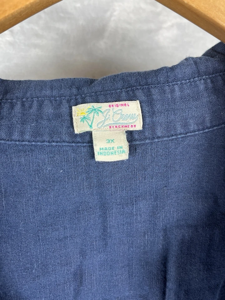 Blusa túnica J Crew Beachwear mezcla de lino abotonada natación cubierta para mujer 3X Foto 3 de 4