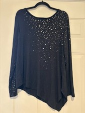 Karen Kane black long sleeve silver applique asymmetrical shirt sz L #1628