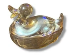 Vintage Jeanette 50s Marigold  Carnival Glass Duck Trinket Candy Dish  4“ x 5“
