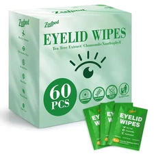 60PCS Tea Tree Oil Eyelid Wipes – Individually Wrapped Eye Lid Cleaning Wipes...