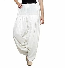 Women's White Cotton Patiala Regular Fit Salwar Pants For Regular Free Size
