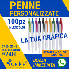 100 PENNE personalizzate stampa a colori LOGO gadget promo pubblicità aziendale