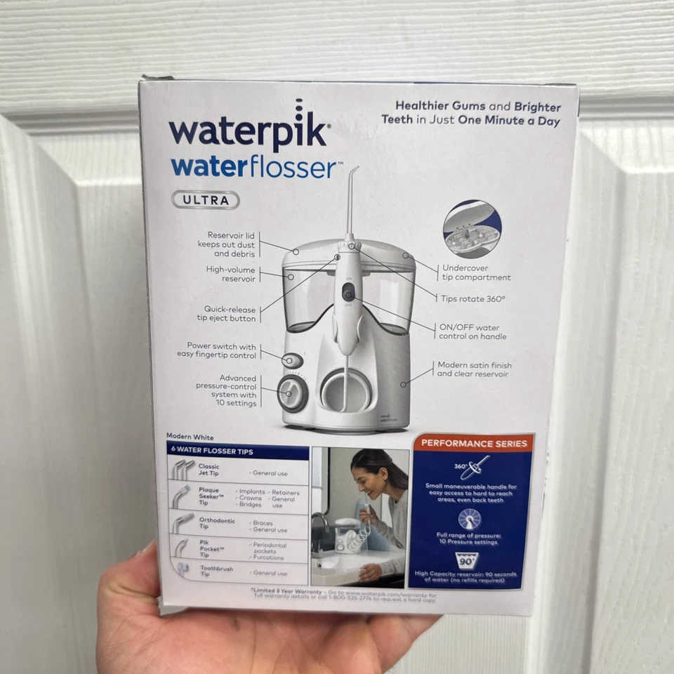 Waterpik Ultra Dental Fácil Hilo de Agua 6 Puntas WP-100W Blanco Nuevo Foto 3 de 4