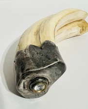 Vintage African Warthog Tusk Sterling Silver Jeweled Cap - Stamped Made In Kenya