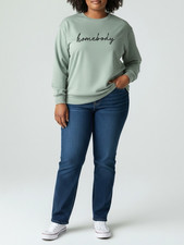 NWOT Shein Curve Light Green "Homebody" Graphic Crew Fleece Sweatshirt, Size 2XL