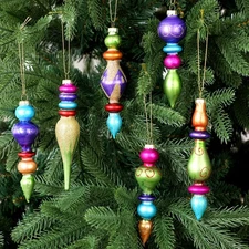 6 Pcs Large 7.1inch Christmas Finials Glass Vintage Ornament Glass Finial Chr...