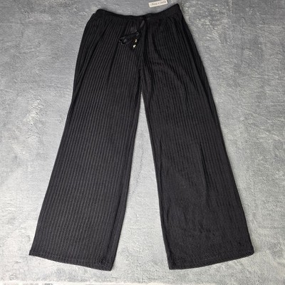 Alexa & Stella Womens 1X Wide Leg Pants Black Crochet Knit High Rise Drawstring