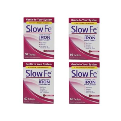 4 Pack Slow Fe Slow Release Iron Supplements High Potency Gentle 60 Tablets Each