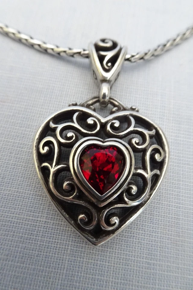 Brighton Love Your Heart Necklace Red Center Red Dress Silver Plated Pendant 17" - Image 2 of 4