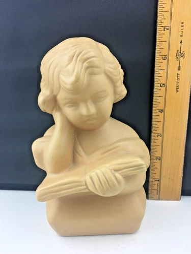 Van Briggle Colorado Springs Bust of Child Reading Book Tan Semi‑Gloss 6.5" V1